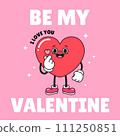 Be my lover, Valentine's Day poster, retro style Y2K aesthetic cartoon heart character finger love banner 111250851