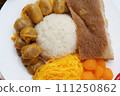 Set of Thai desserts on white plate 111250862