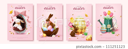 3D Pink Easter card template set 3D Pink Easter card template set 111251123