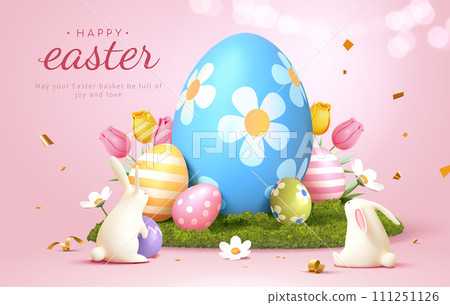 3D Easter bunny and painted eggs 111251126