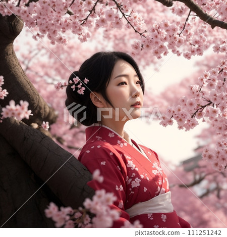 女人穿著櫻花和和服 女人穿著櫻花和和服 111251242