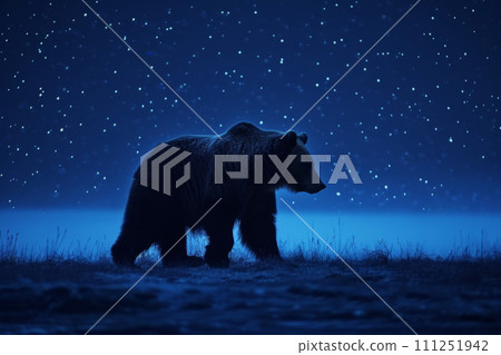 Bear leaps in the vast starry sky, with dynamic composition, starry background, AI Generative 111251942