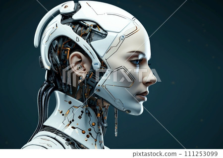 Abstract 3d robot head with artificial intelligence, Generative AI 111253099