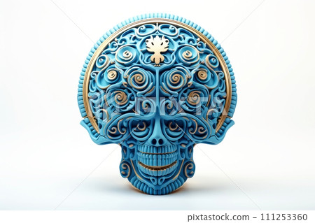 Close-up, 3d mockup of abstract skull with minimal background, Generative AI 111253360