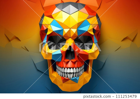 Close-up, 3d mockup of abstract skull with minimal background, Generative AI 111253479