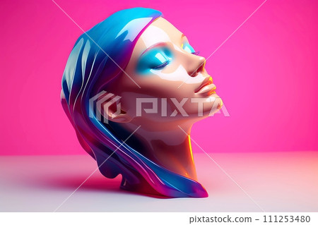 3d abstract human head,face, Psychic waves concept, Generative AI 111253480