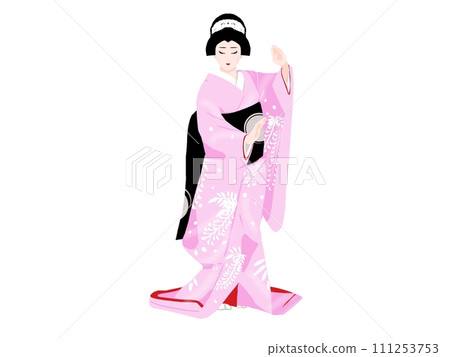 Illustration of a woman wearing a pink kimono 111253753