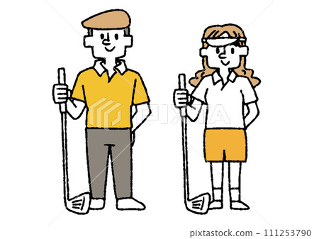 Illustration set of men and women holding golf clubs 111253790