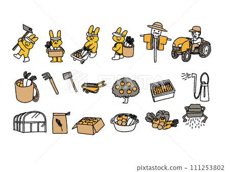 Handwritten illustration set about farmers, agriculture, and crops 111253802