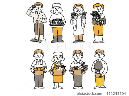 Handwritten illustration set of farmers and agricultural people 111253804