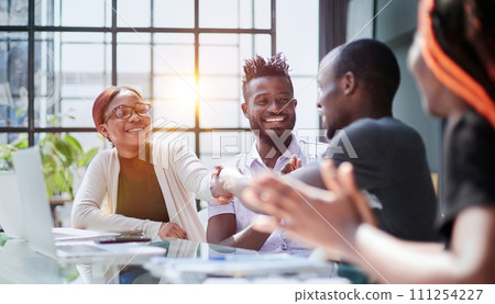 african business people handshake at modern office african business people handshake at modern office 111254227