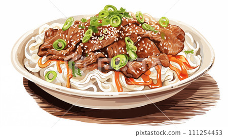 手绘卡通牛肉面插画 111254453