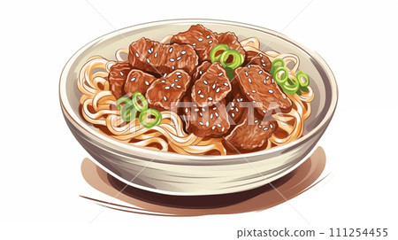 手绘卡通牛肉面插画 111254455