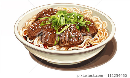 手绘卡通牛肉面插画 111254460