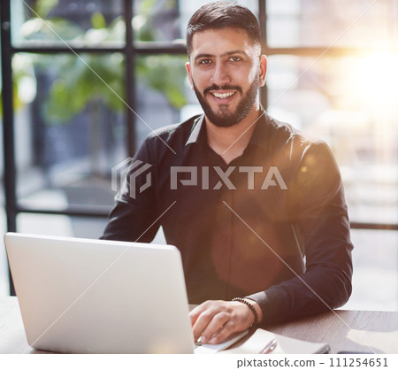 business man executive coach talking using laptop computer business man executive coach talking using laptop computer 111254651