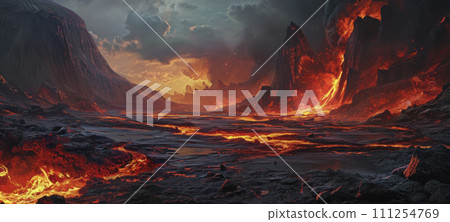 AI-generated content. Volcanic Eruption Creating Lava Rivers 111254769