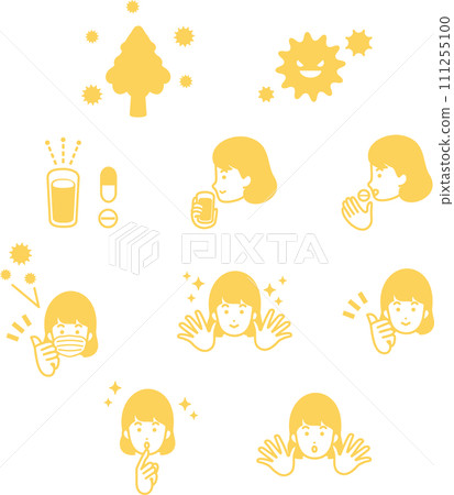 Icon hay fever pollen medical person woman vector illustration material set 111255100