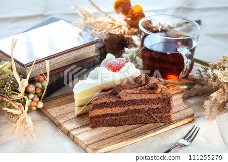 Chocolate cake and strawberry shortcake Chocolate cake and strawberry shortcake 111255279