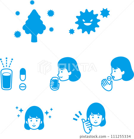 Icon hay fever pollen medical person woman vector illustration material set 111255334