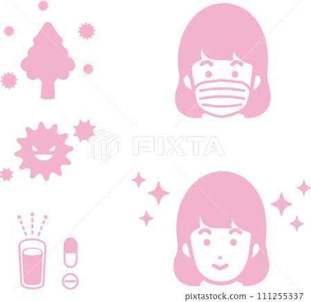 Icon hay fever pollen medical person woman vector illustration material set 111255337