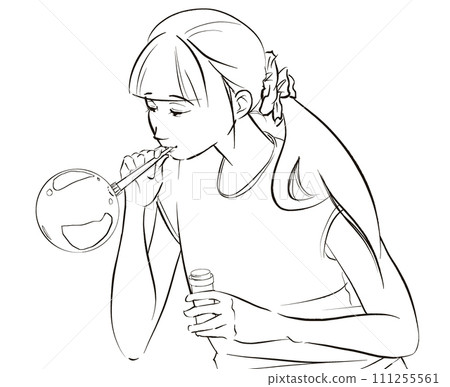 Illustration material: Girl playing with soap bubbles Illustration material: Girl playing with soap bubbles 111255561