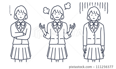 Reactions of female students wearing uniforms. Vector illustration material set Reactions of female students wearing uniforms. Vector illustration material set 111256377