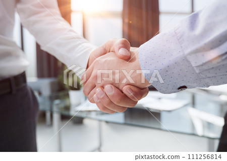 Close-up image of businesspeople shaking hand during the the meeting. 111256814