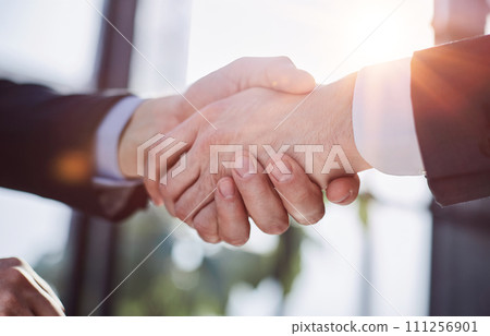 Good deal. Close-up of two business people shaking hands while. 111256901