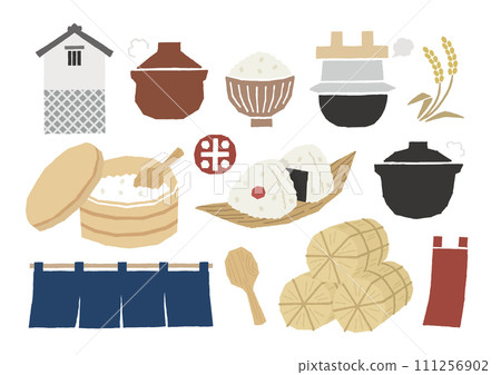 Rice icons, rice, pots, clay pots, bowls, etc. 111256902
