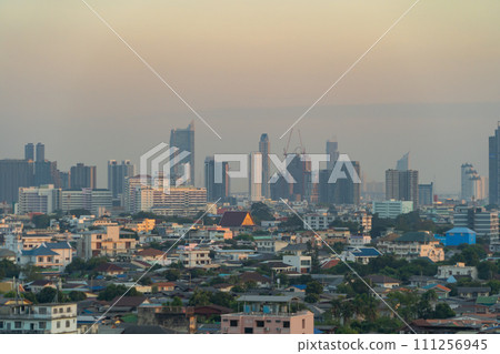 Aerial view of Bangkok Downtown Skyline, Thailand. Financial district and business centers in smart urban city in Asia. Skyscraper and high-rise buildings. 111256945