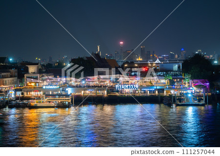 Aerial view of Bangkok Downtown Skyline with Chao Phraya River, Thailand. Financial district and business centers in smart urban city in Asia. Skyscraper and high-rise buildings. 111257044