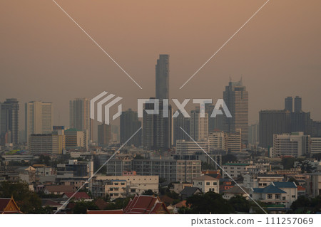 Aerial view of Bangkok Downtown Skyline, Thailand. Financial district and business centers in smart urban city in Asia. Skyscraper and high-rise buildings. Aerial view of Bangkok Downtown Skyline, Thailand. Financial district and business centers in smart urban city in Asia. Skyscraper and high-rise buildings. 111257069