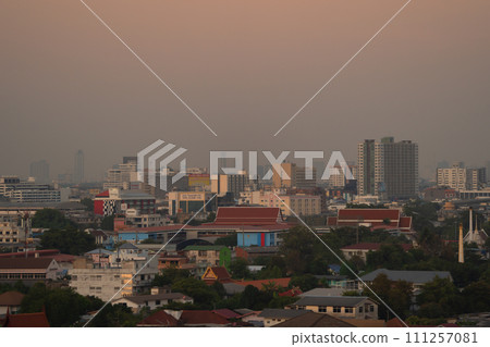 Aerial view of Bangkok Downtown Skyline, Thailand. Financial district and business centers in smart urban city in Asia. Skyscraper and high-rise buildings. 111257081