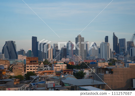 Aerial view of Bangkok Downtown Skyline, Thailand. Financial district and business centers in smart urban city in Asia. Skyscraper and high-rise buildings. 111257087