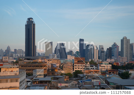 Aerial view of Bangkok Downtown Skyline, Thailand. Financial district and business centers in smart urban city in Asia. Skyscraper and high-rise buildings. Aerial view of Bangkok Downtown Skyline, Thailand. Financial district and business centers in smart urban city in Asia. Skyscraper and high-rise buildings. 111257088