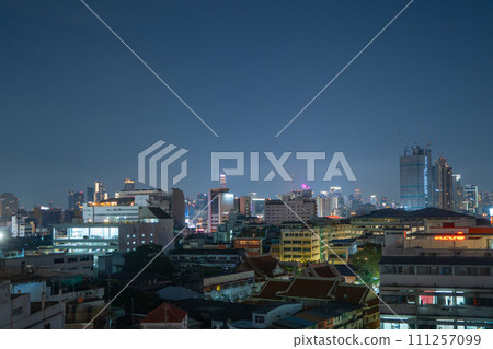 Aerial view of Bangkok Downtown Skyline, Thailand. Financial district and business centers in smart urban city in Asia. Skyscraper and high-rise buildings. 111257099
