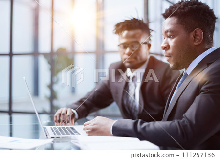 Black hr manager interviewing job candidate. Employment hiring human resources concept 111257136