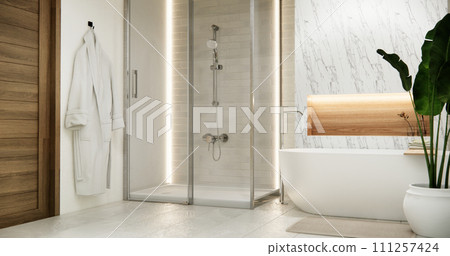 White Bathroom modern japan minimal style. 3D rendering 111257424