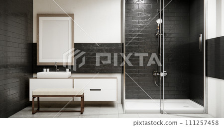 Wooden and black granite wall in Japan bathroom modern Onsen minimal style 111257458
