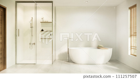 White Bathroom modern japan minimal style. 3D rendering White Bathroom modern japan minimal style. 3D rendering 111257507