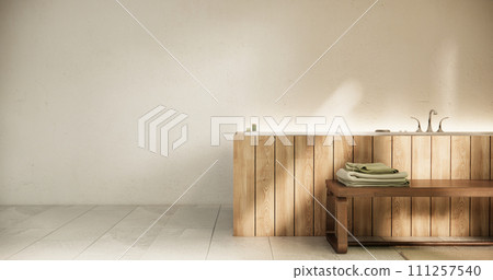 Wooden Japan bathroom modern Onsen minimal style. 111257540