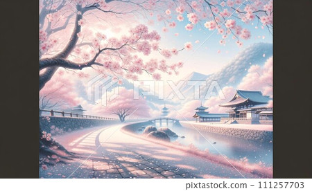 山、河、櫻花、日本建築2 111257703