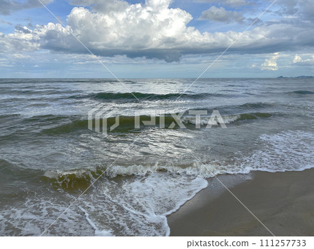 Sea with strong waves in the afternoon. clear sky no people. Sea with strong waves in the afternoon. clear sky no people. 111257733