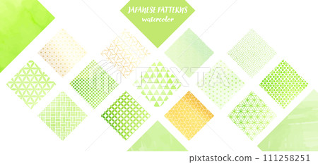 Japanese paper, watercolor style_yellow green and gold square Japanese pattern material set Japanese paper, watercolor style_yellow green and gold square Japanese pattern material set 111258251