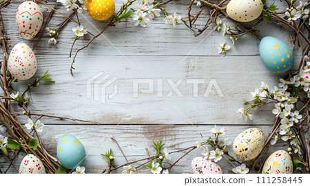colorful easter egg frame material 111258445