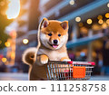 Dog shopping with cart AI generated material 111258758