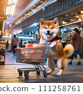 Shiba Inu shopping with cart AI generated material 111258761