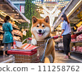 Dog pushing a shopping cart AI generated material 111258762