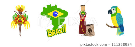 Brazilian Culture Colorful Symbol and Object Vector Set 111258984
