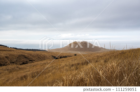 早春霧和草原中的米塚和阿蘇風景 早春霧和草原中的米塚和阿蘇風景 111259051